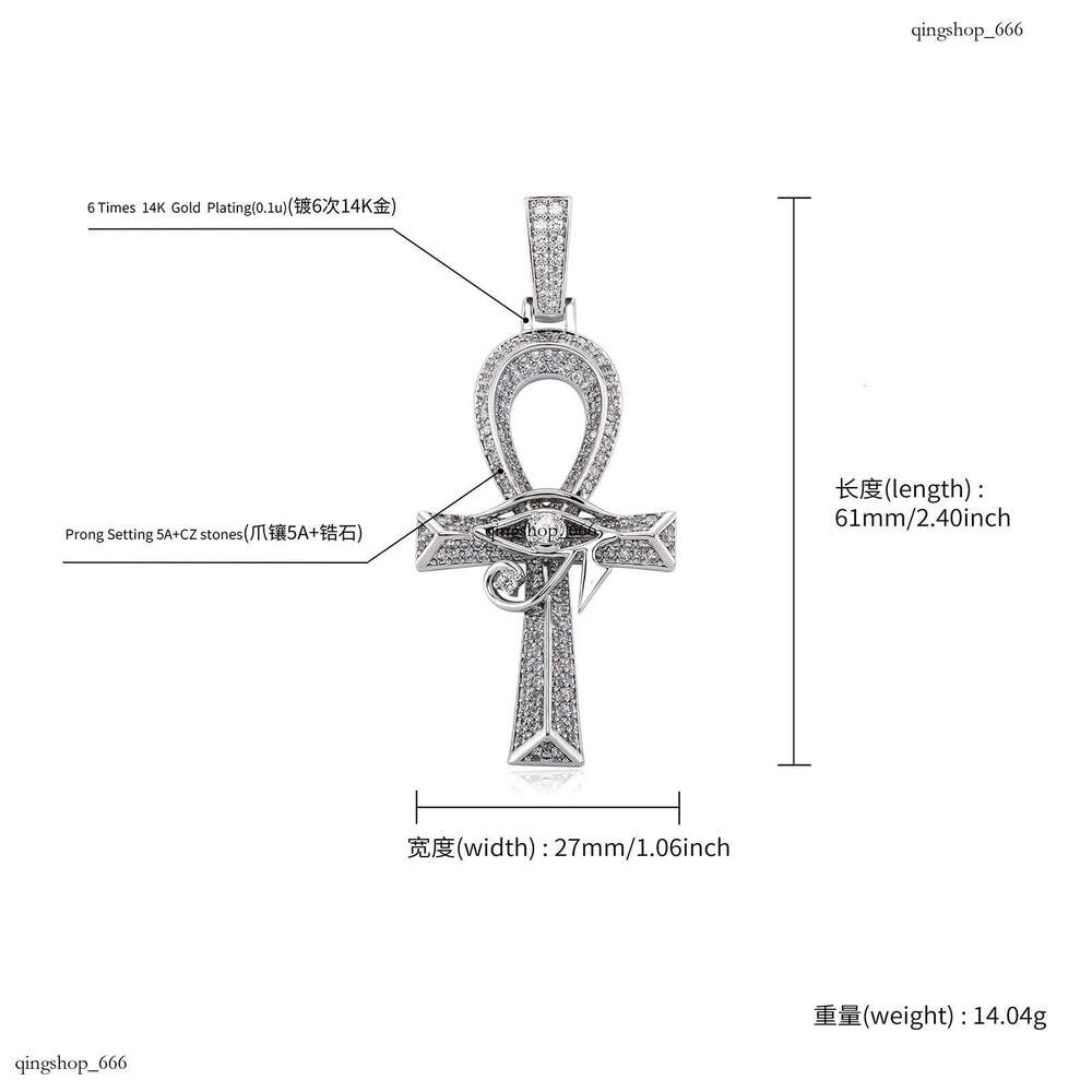Hip Hop Eye of Horus Ankh Cross Pendant Sterling Silver Moissanite chain Versatile Jewelry Necklace