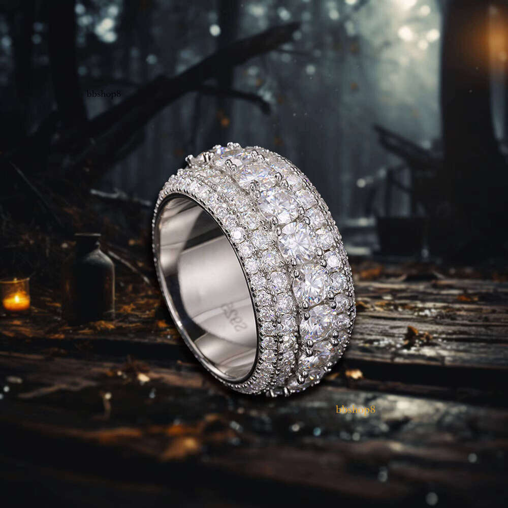 Men's S Pure Silver Silicon Stone Ring Hip-Hop Style, Comes with 14k Gold-Plated Rhodium Anniversary Jewelry Accessories