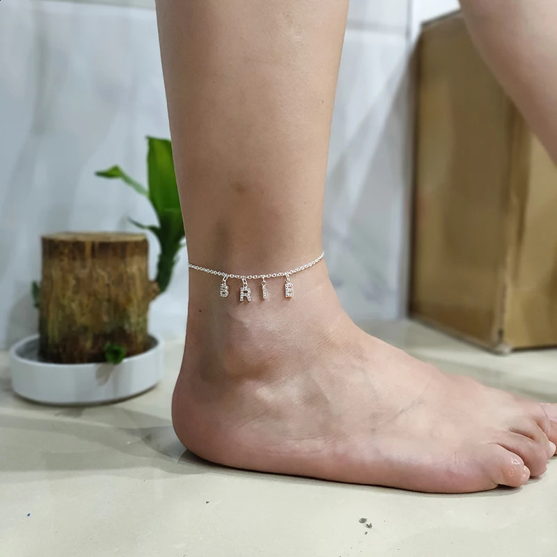 Crystal Custom Name Spaced Letter Anklet Handmade CZ Diamond Gold Silver Initial Hanging Charm Personalized Phrase Unique Gift 250807