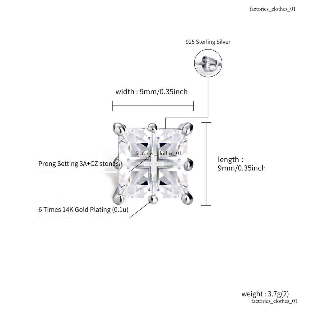 INS Hip-Hop Square Zircon Unisex Fashion Personality Simple Earrings Jewelry