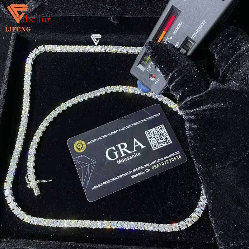 Lifeng 5mm Custom Sterling Sier vvs Moissanite Fine Tennis link chains Necklace Dia Hiphop Jewelry