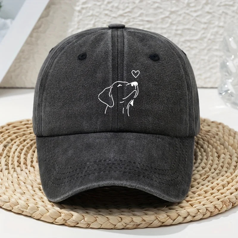 White line dog print womens baseball cap versatile for spring and summer retro soft top baseball cap dad hat vintage 250805