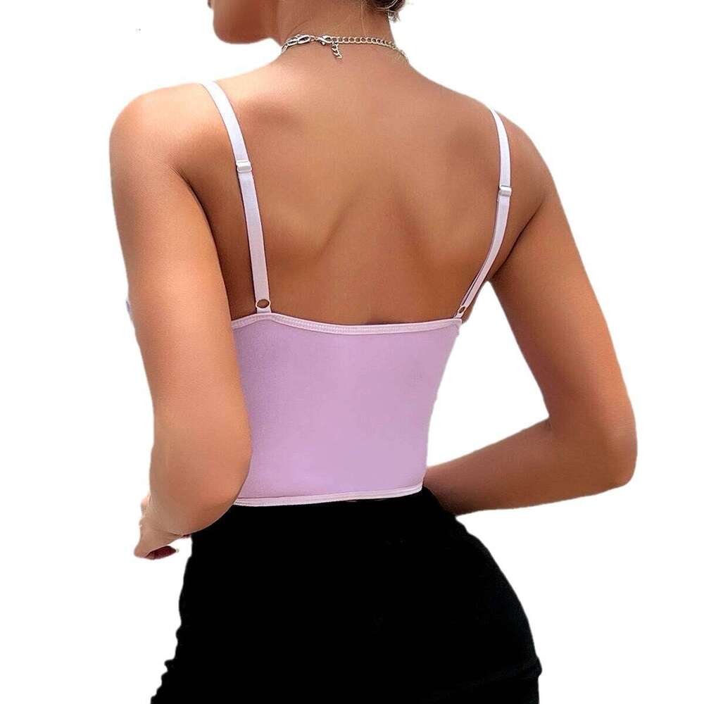 INS Pure Desire Purple Embroidered Fishbone Camisole Sexy Hot Girl Outerwear