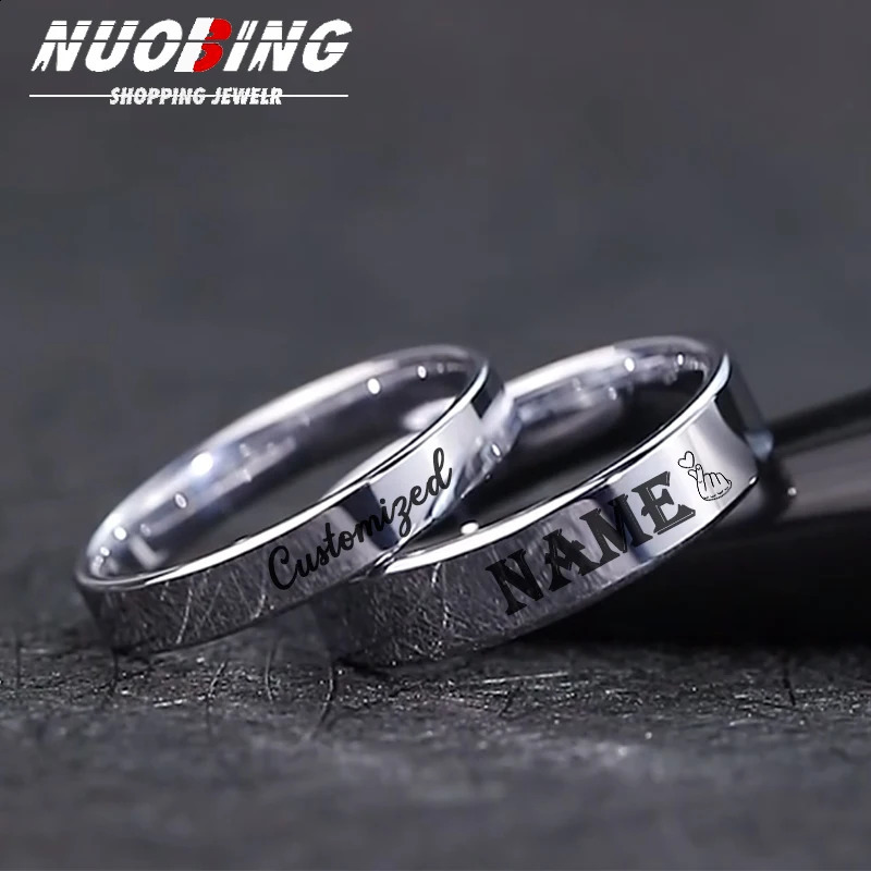 Personalized Customized Name Date Engraving Stainless Steel Ring Mens Couple Love Ring Womens Romantic Jewelry Gift 250805