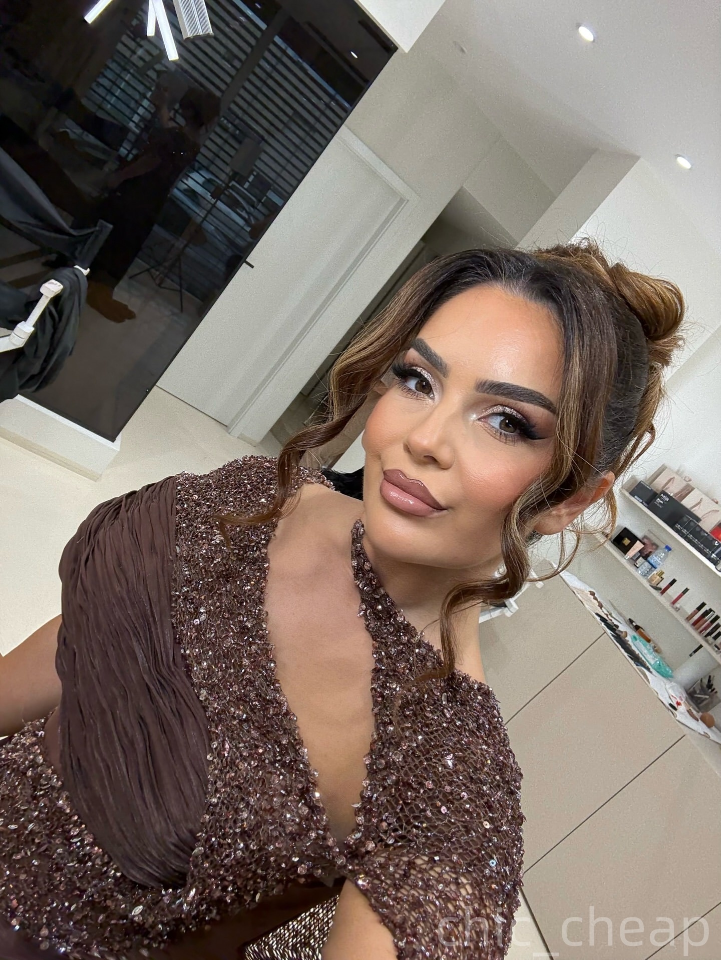 Mermaid Chocolate Prom Dresses 2025 Sequined Chiffon High Split Evening Formal Party Second Birthday Engagement Gowns Plus Size Dress For Special Occa