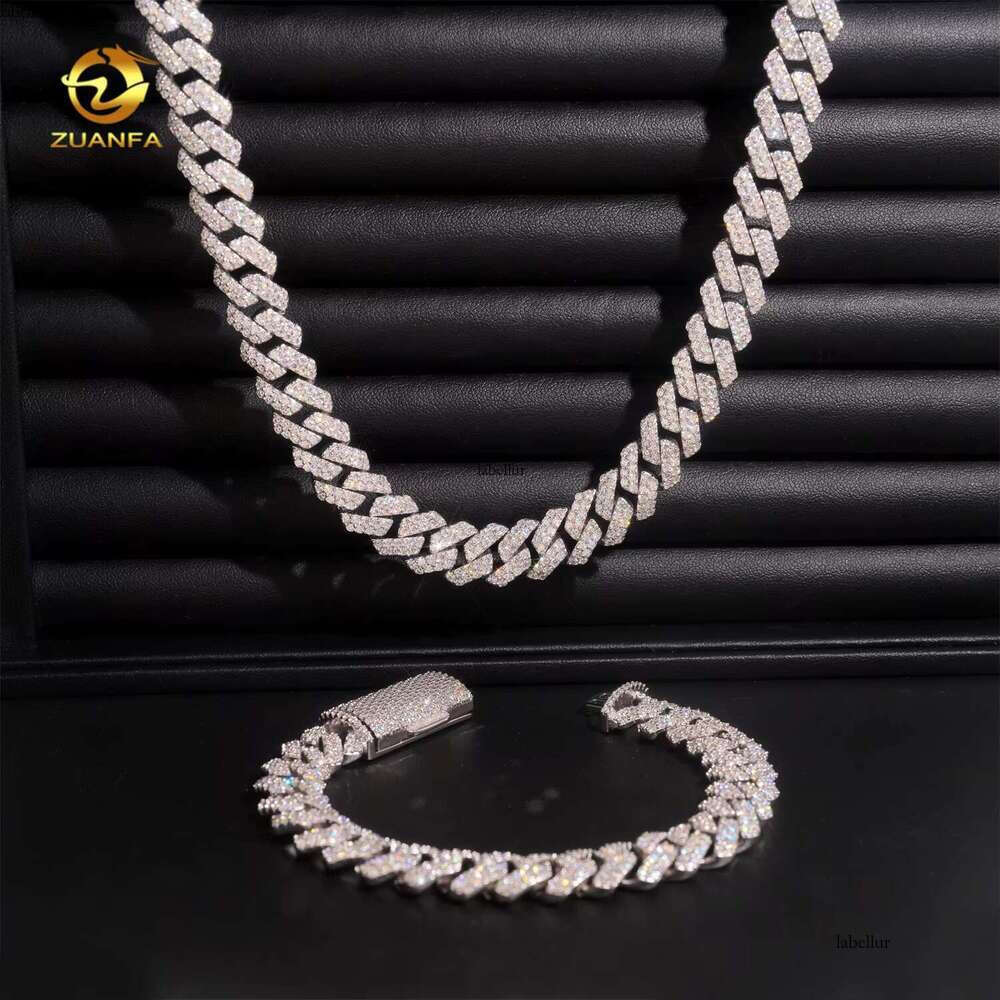 Ready To Ship Chilled 12Mm 2-Row Cuban Chain Pure Sier Silica Hip-Hop Jewelry