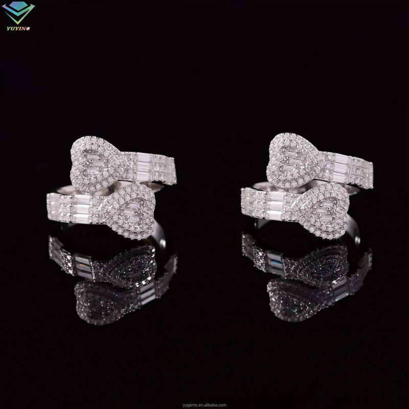Heart Style Baguette Cut Mossanite Hip Hop Jewelry Solid Sier for Men Women VVS Moissanite Dia Cuban Ring