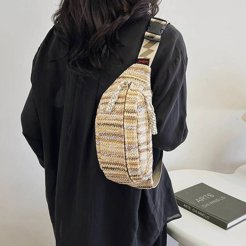 Elegance Lady Fanny Hand Woven Waist Bag Summer Female Belt Bags Rainbow Stripes Crossbody Chest Pack Designer Banana Packs