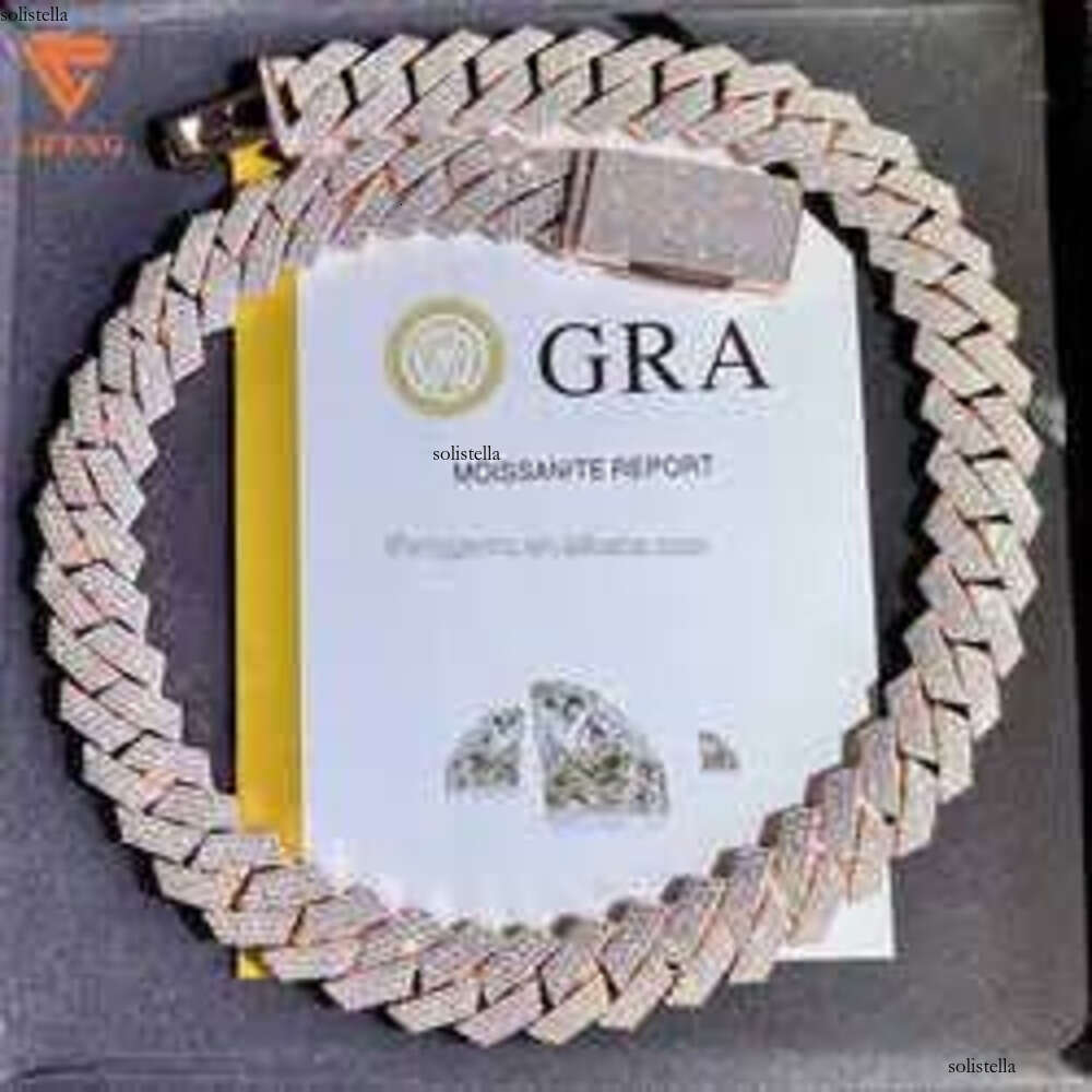 Fashion Design Solid Sier Gra Moissanite 18mm 20mm Wide Dia Iced Out Pendant Necklace Cuban Link Chain for Rapper BGD2