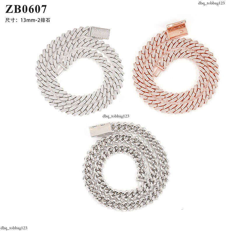 Hip Hop Cuban Chain 13mm Dia-Shaped Two-Row Stone Sterling Silver Inlaid Moissanite chain Bracelet Necklace Jewelry Accessories