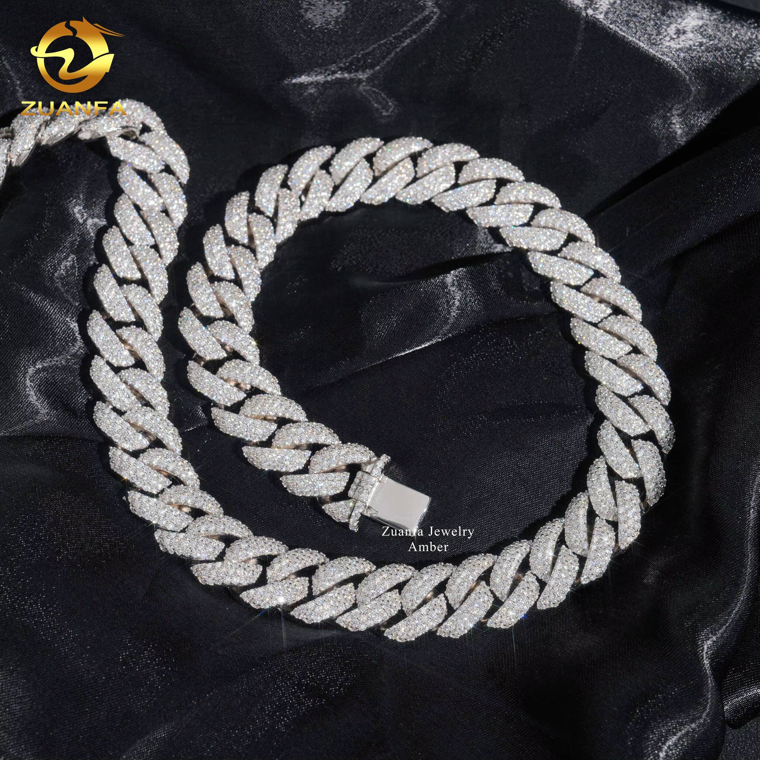 Fully Luxury VVS 3 Rows 16mm Miami Hip Hop Fine Jewelry Lab Moissanite Diamond Men Necklace Cuban Link Chain Custom Clasp