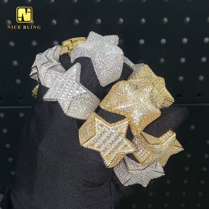 Pass Diamond Tester Iced Out 7 Designs Star Shape Hip Hop Rapper Jewelry Full With VVS Moissanite Diamond 925 Silver Men Ring
