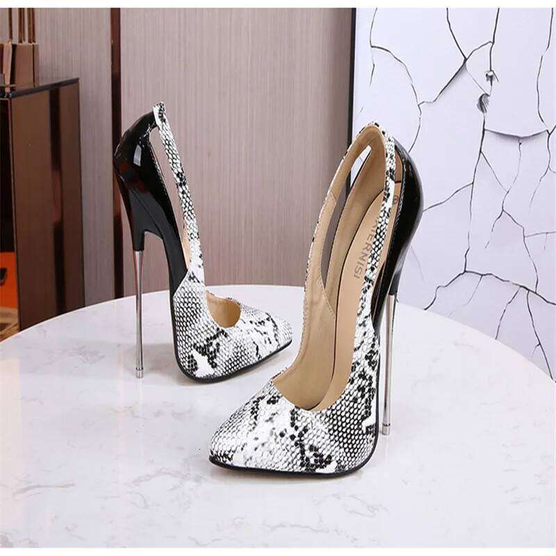 Hot Serpentine Pattern Women's 16cm 2024 Metal Stiletto High Heels Sexy Snake Print Female Shoes 46
