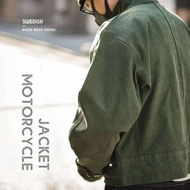 hoodie Maden Retro 16oz Canvas Swedish Motorcycle Green Pocket Bomber Jacket Casual Hunting Work Outwear for Men Spring and Fall jacket