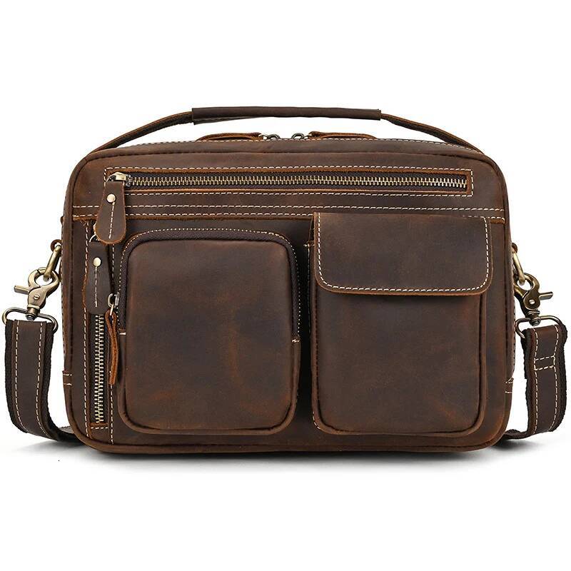 Big Shoulder Genuine Leather Crossbody Bag For Male Retro Fashion Style Men's Messenger Sling Bags With Handle Handbags
