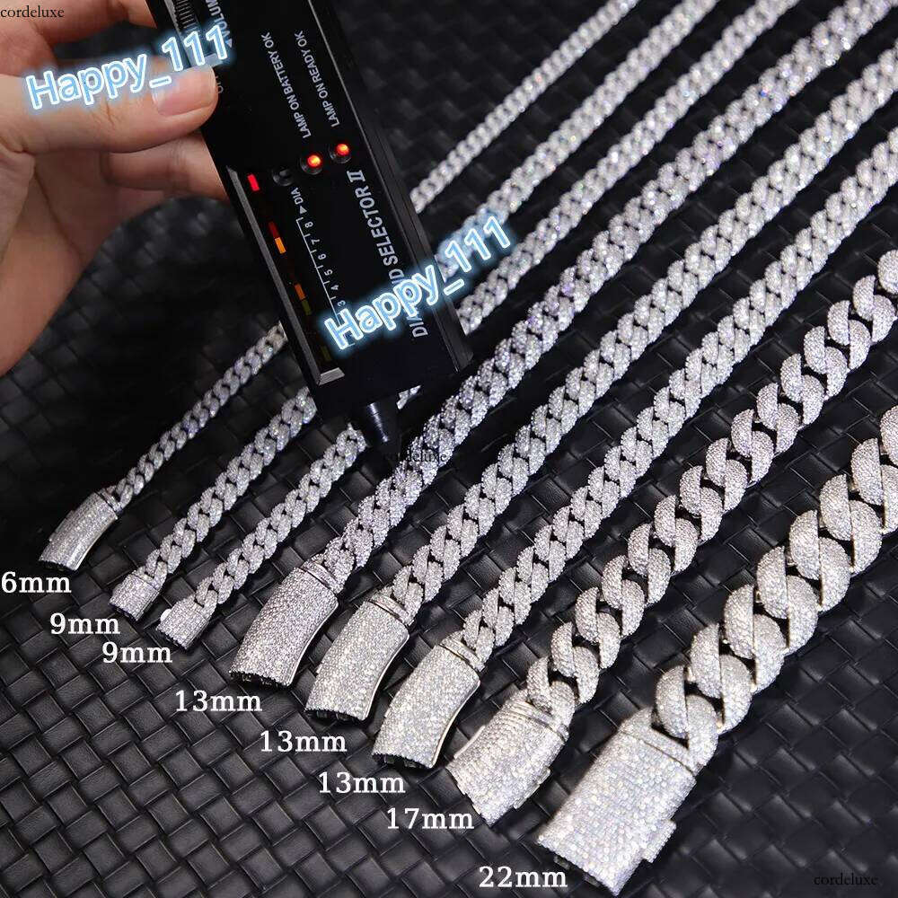 Yy Hot-sale VVS Moissanite Link Chian Sier Fine Jewelry Necklaces for Men Pass Dia Tester Iced Out Cuban Chain