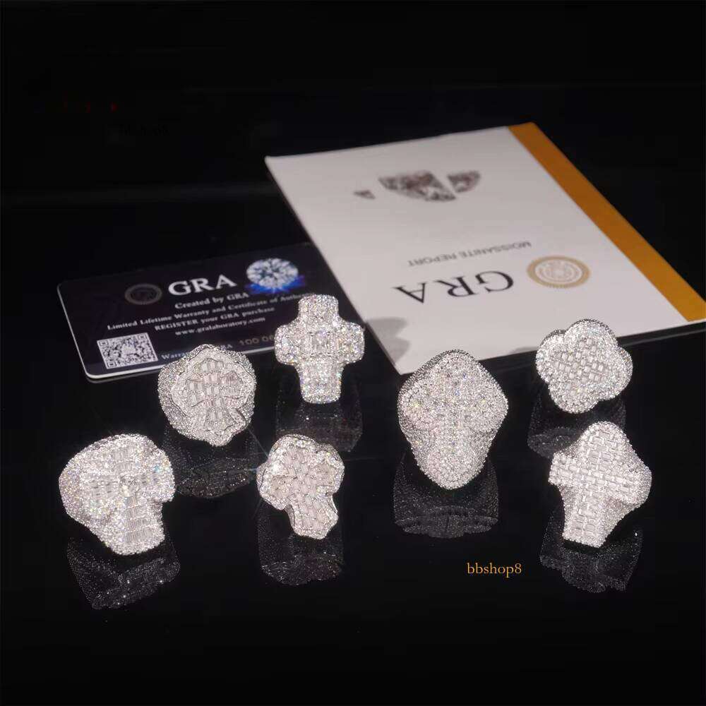 Pass 100% testStyle Hot Sale Vvs Men Dia Rings Sier Ice Out Cross Moissanite Hip Hop Ring Collection