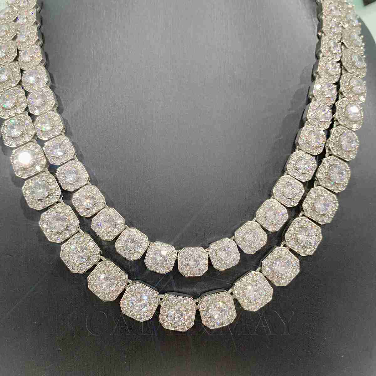 Hip Hop Jewelry 10mm 12mm Men Cluster Square Tennis Link Chain Necklace 925 Sterling Silver Iced Out Moissanite Diamond Chain