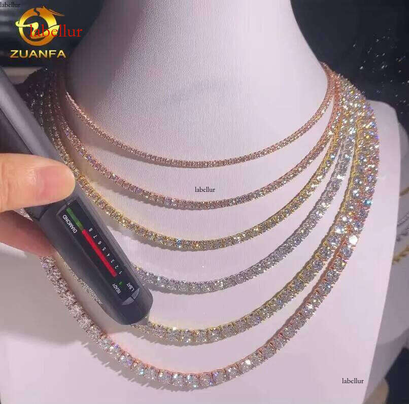 RTS Sier Hip-Hop Iced Jewelry 2Mm 3Mm 4Mm 5Mm 6.5Mm VVS Silicon Chain Tennis Necklace