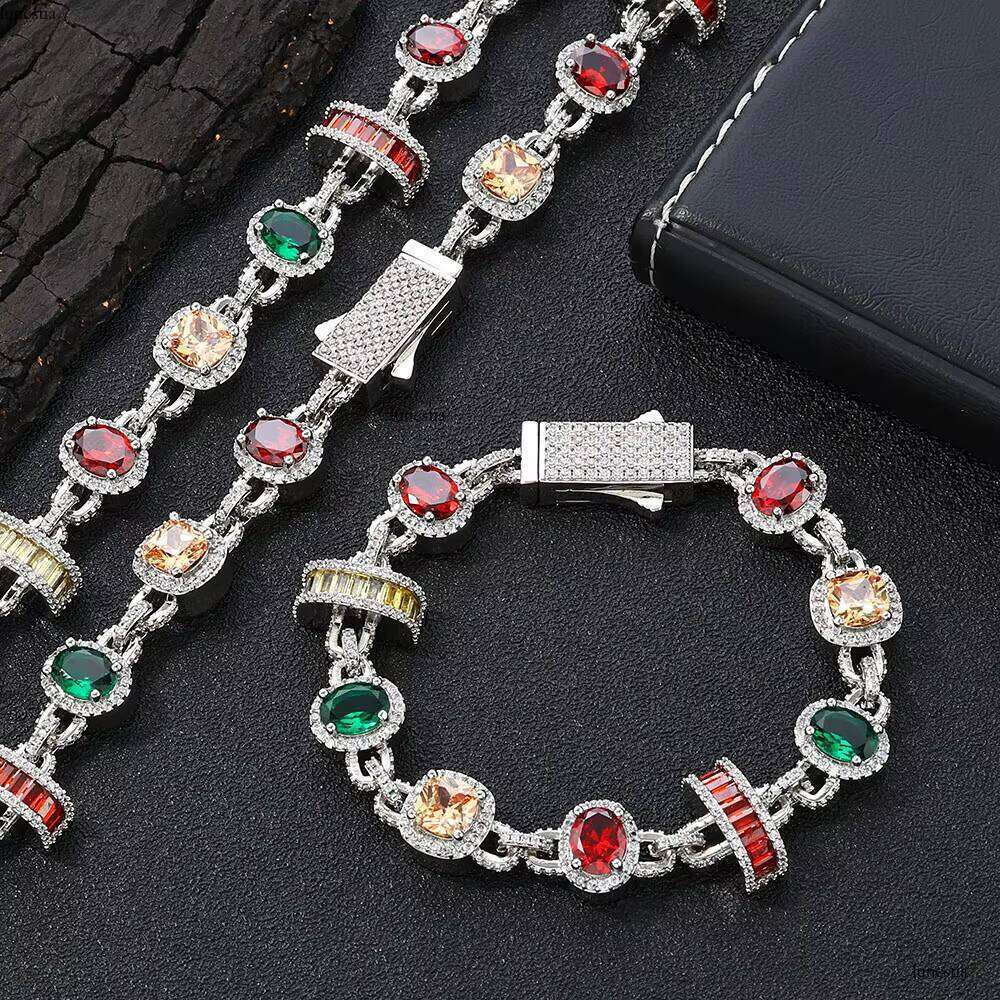 NUOYA New Style White Gold Plated Necklace Colored Zircon Geometric Design Fashion Hip Hop Link Chain Women's Jewelry