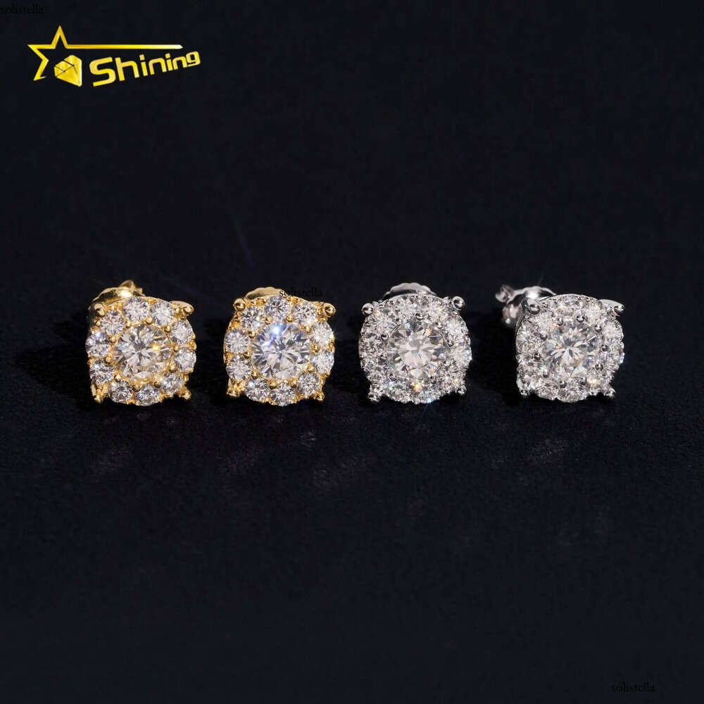 High Quality Iced Out Sterling Sier Screw Back Stud Hip Hop Jewelry Custom Rapper Moissanite Earrings