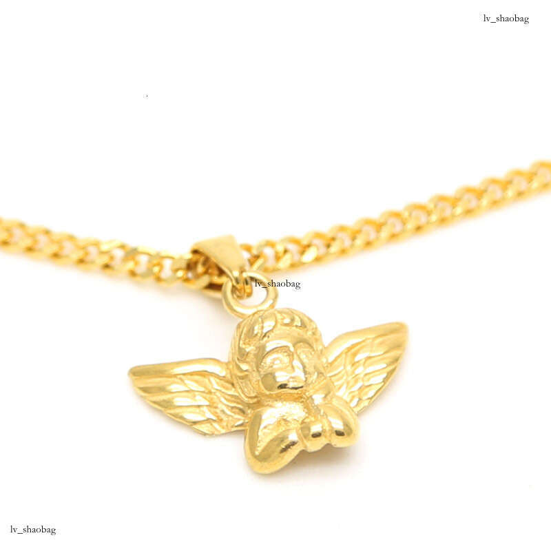 Hip Hop Gold Little Angel Sterling Silver Pendant Men's Trendy Fashion Necklace Jewelry