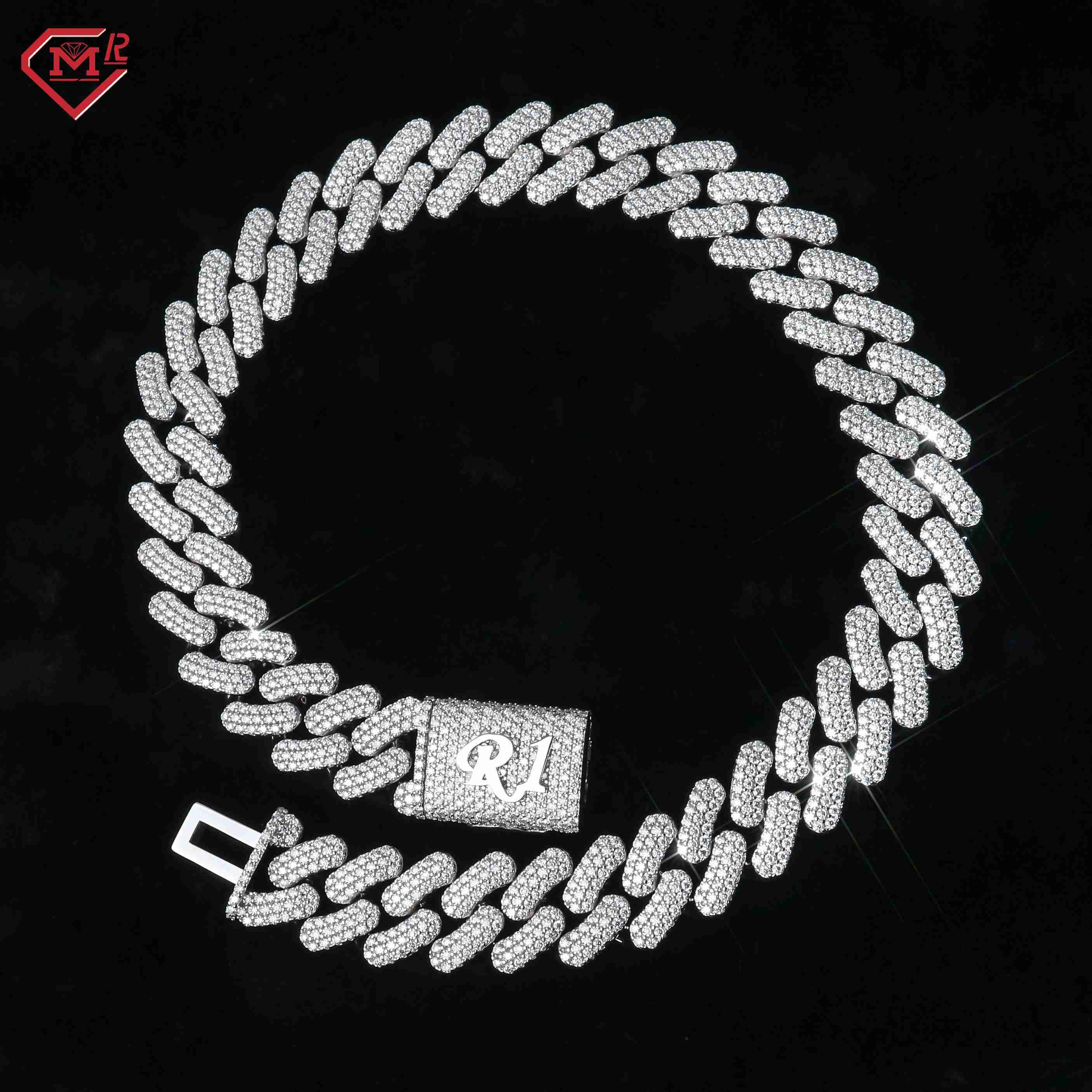 Hiphop Jewelry 3 Rows Cuban Chain Necklace 18mm Vvs Iced Out Diamond 925 Silver Moissanite Cuban Chain