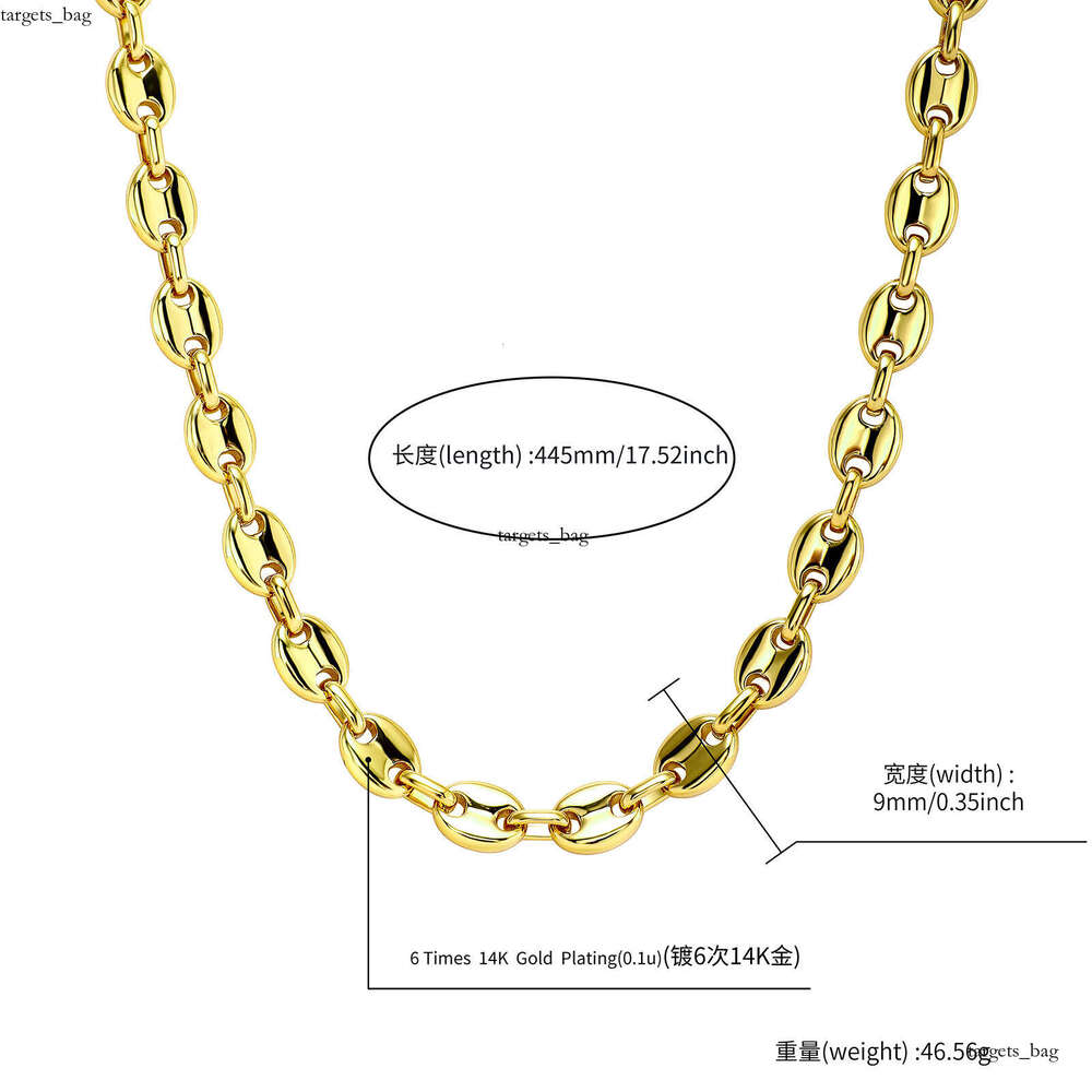 Hip Hop Sterling Silver Coffee Bean Chain Color Retention 9mm Versatile Sterling Silver Moissanite chain Button Necklace Jewelry