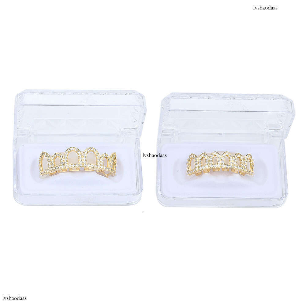 Hip Hop Set Halloween Gift Funny HIPHOP Hollow Micro Paved Zircon Gold Teeth