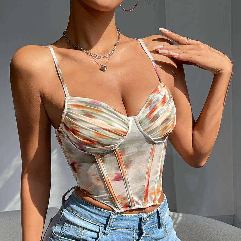 Sexy Fishbone Bra French Style Vest Fashion Printed Camisole Hot Girl Top New Arrival