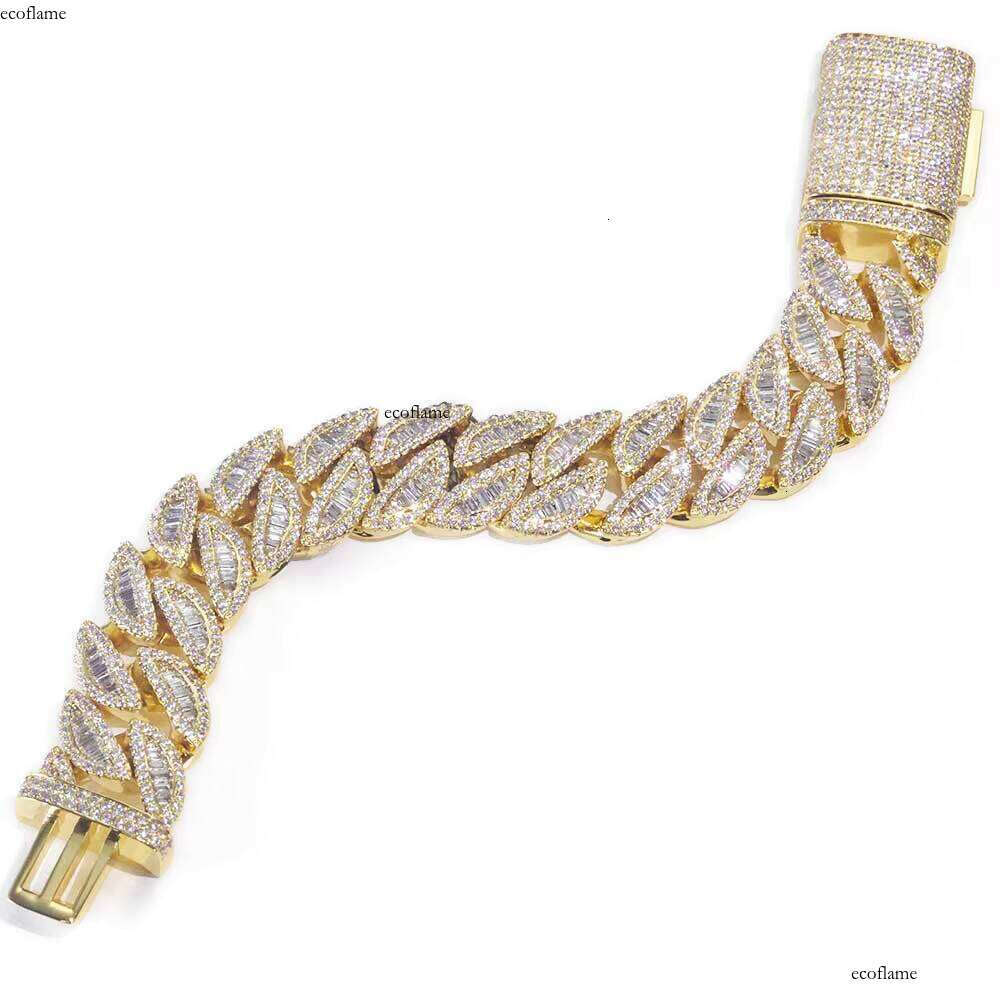 NUOYA 20MM Mixed Inlay T Shaped Cuban Link Chain Full Iced Out Cubic Zirconia Hip Hop Jewelry Gold Plated Bracelet