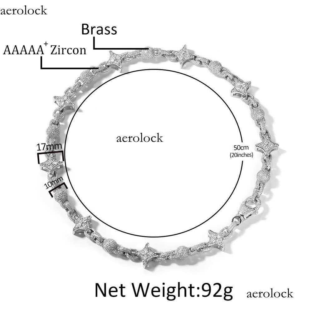 Fashion Hip-Hop New Sier Four-Pointed Star Bead Chain Light Niche Sterling Silver Inlaid Moissanite chain Trendy Men's Necklace