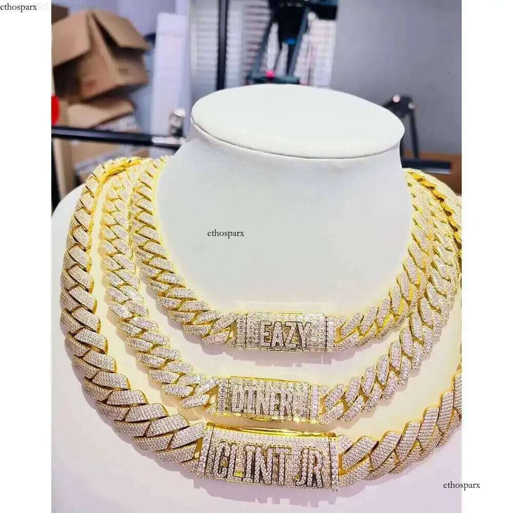 Pass Dia Tester Sterling Sier Vvs Baguette Moissanite Iced Shape Miami Cuban Link Chain Necklace
