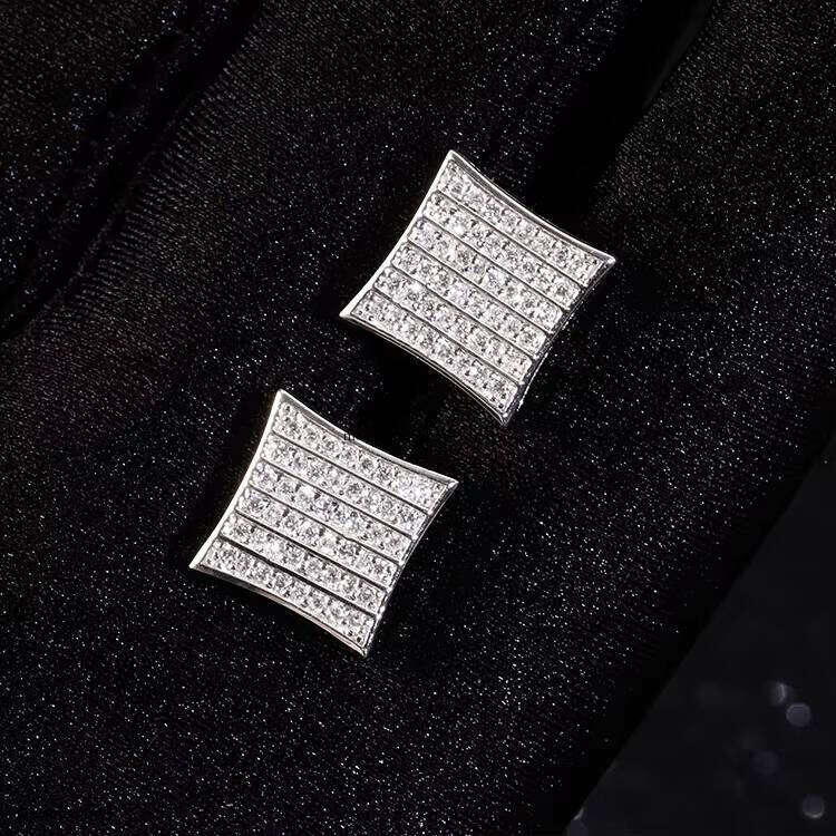 RTS Stud Earrings Round Shine Dia VVS Moissanite Gold Plated Solid Sier Earring for Men Jewelry