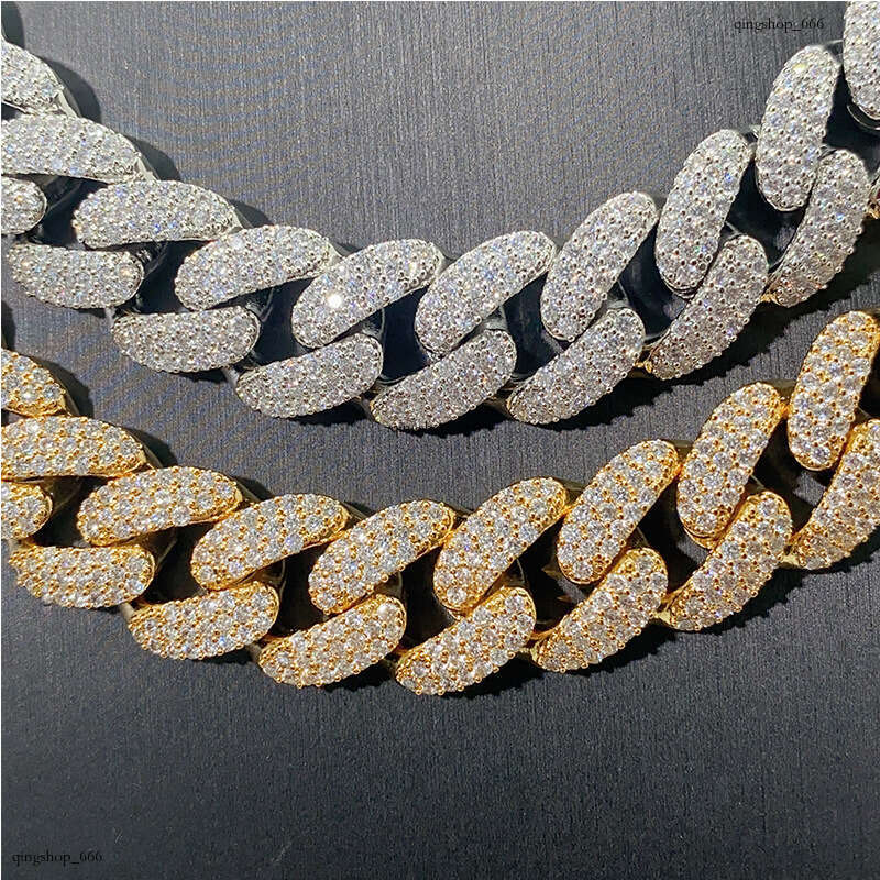 Hip-Hop Necklace 18mm Three-Row Full Moissanite chain Cuban Chain Versatile Trendy