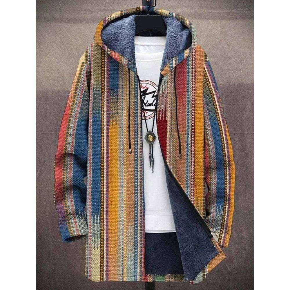 Men Cardigans Coats Gradient Art Colorful Graphics Printed Fleece Plush Thick Winter Casual Streetwear Unisex Clothing