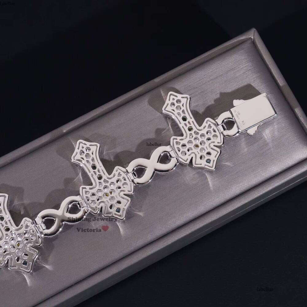 Iced Fancy Cut Colorful Silicon Cross Bracelet Sterling Sier GRA Certificate Men's Jewelry