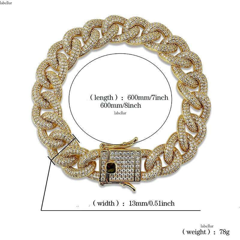 Gold Iced Out CZ Zircon Mens Cuban Link Bracelet Long Buckle Hip hop Miami Rapper Wrist Chains Curb Chain Jewelry Gifts for Boys