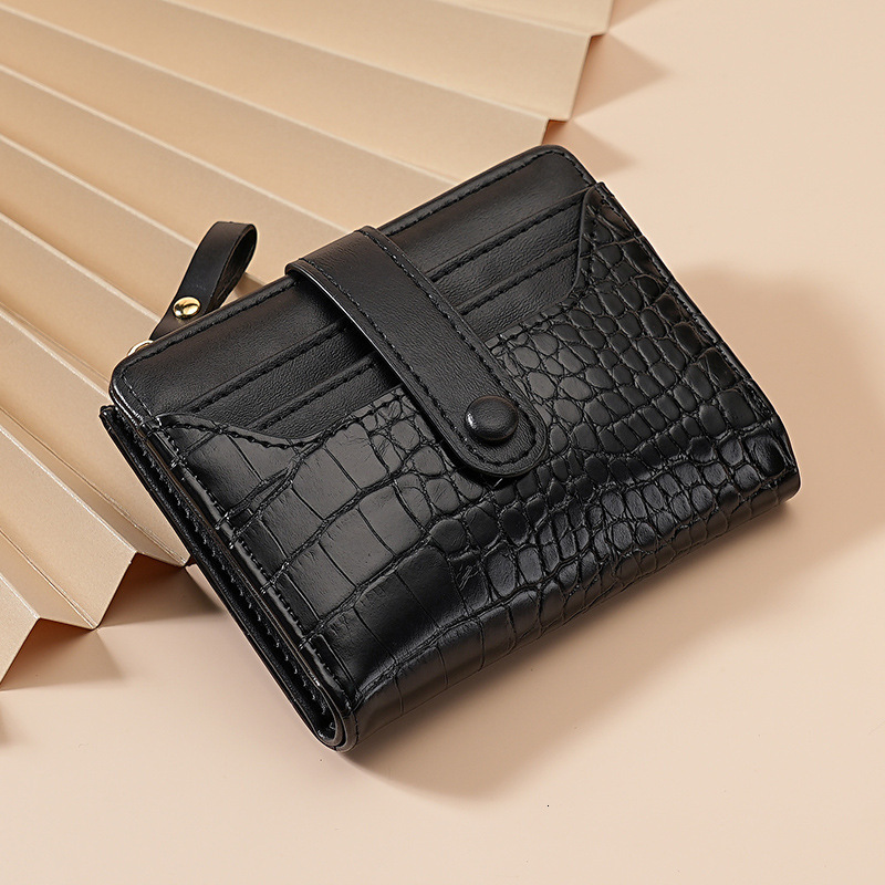 Cross-border Women's Macaron Short Korean Style Luxury Bag Wallet Crocodile Pattern Multi-card Slot Daily Versatile Fresh Women's Wallet