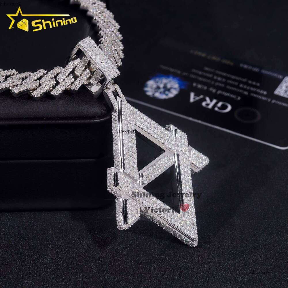 Personalized Custom Jewelry Iced Out Cuban Link Chain Sier Moissanite Initial Hip Hop Pendant