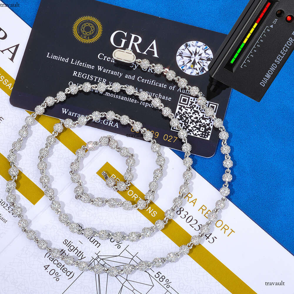 Hip Hop 4mmIced Out VVS Moissanite High-End Men's Necklace Full Dia Round Bead Chain