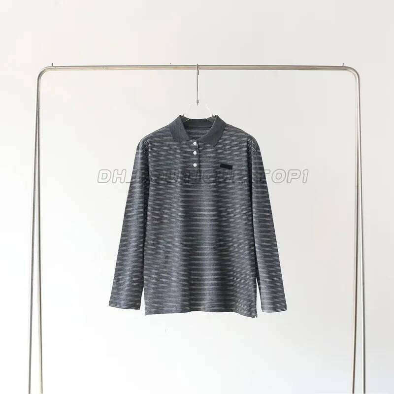 Muilys Muilys designer womens tshirt long sleeved shirts round neck striped letter logo autumn top fashion versatile miu women T shirt loose white lapel tshirts b20