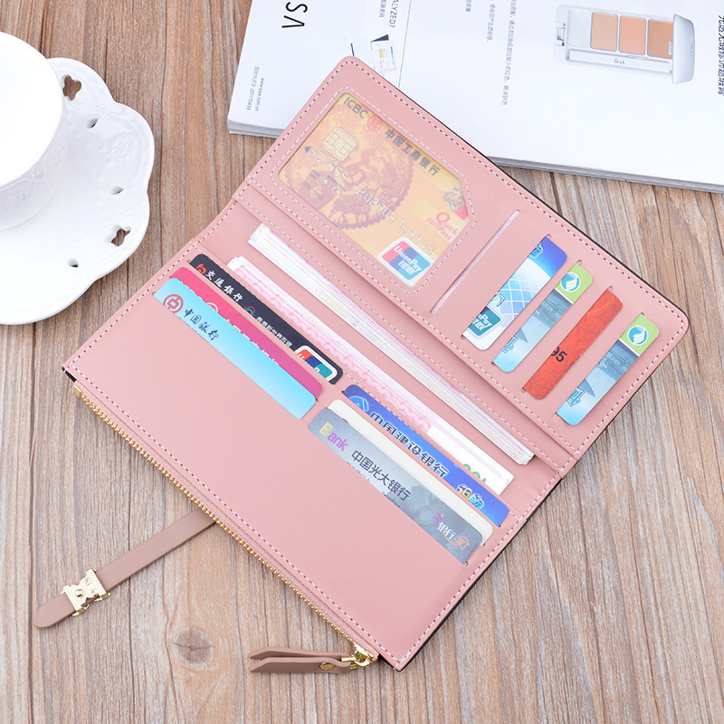 New Women's Wallet Long Korean Style Student Fashion Zipper Luxury Bag Buckle Thin Designer Bag Wallet Multi-card Slot Soft Leather Card Holder