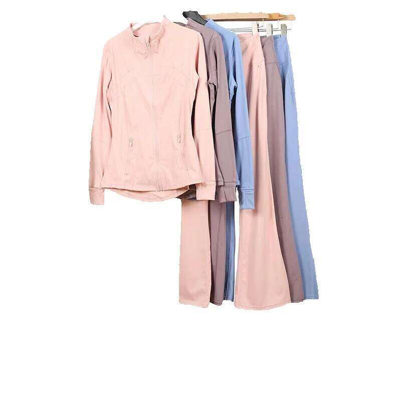 Women's Slim Fit Flared Pants and Jacket Set for Sports