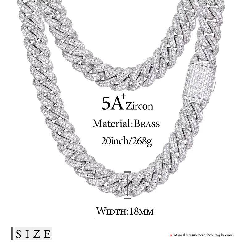 Jewelry Wholesale Hip Hop Men Bling 18mm Gold Plated Brass CZ Zircon Diamond Iced Out Cuban Link Chain for Rapper