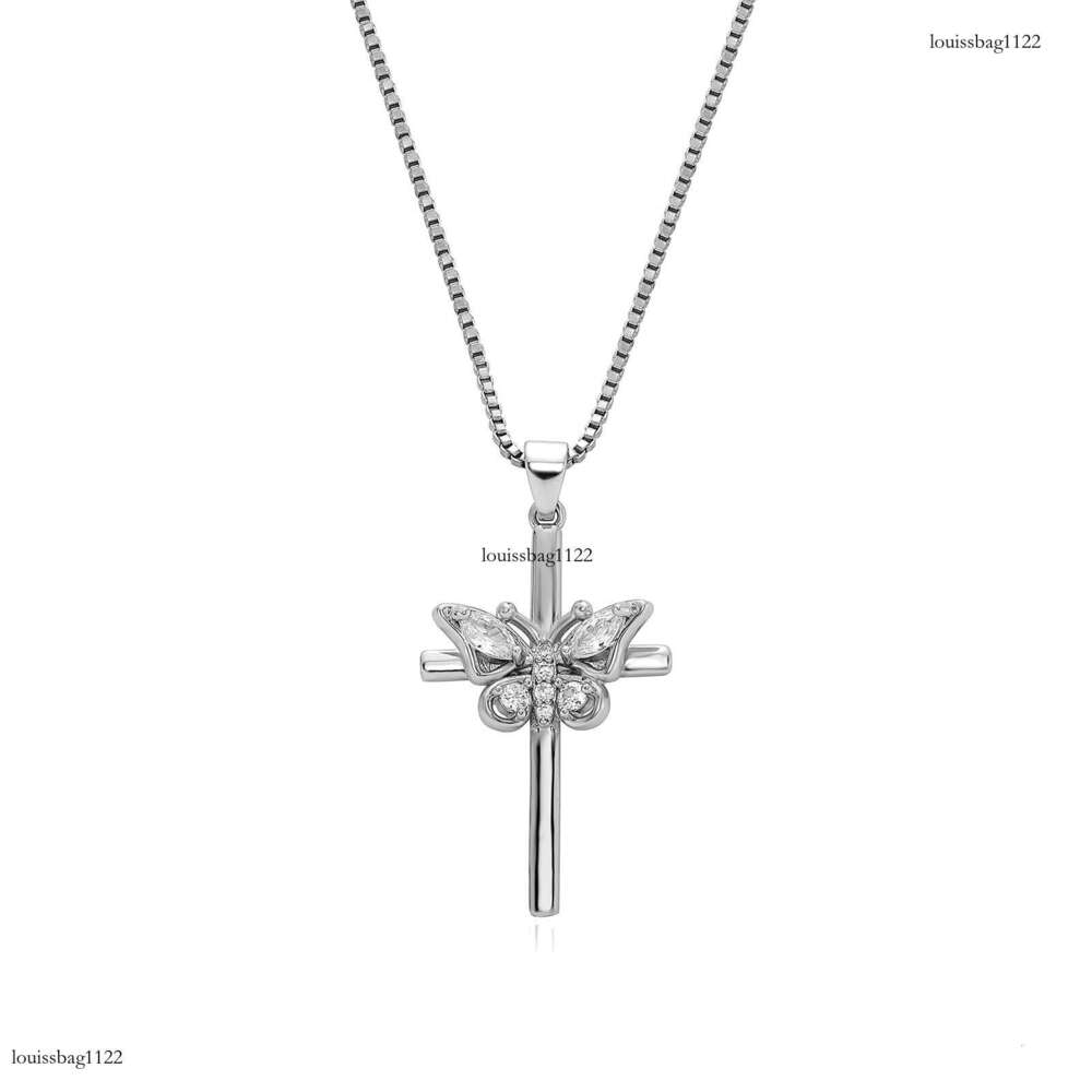 Unique Design Butterfly Cross Pendant Moissanite chain Micro-inlaid Fashionable Niche Necklace
