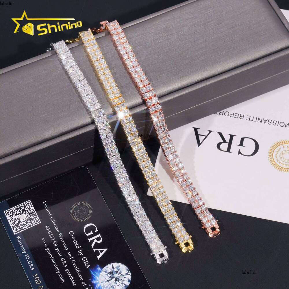 2rows Moissanite 6.6mm Bracelets Gold Plater Fine Jewelry Sterling Sier Tennis Chain Bracelet Hot Sale Design