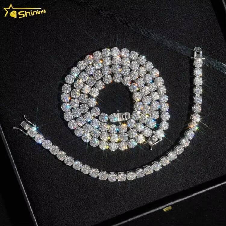 Ship Worldwide 2mm 3mm 4mm Factory Wholesale Solid S925 Gold Plated Hip Hop Necklace VVS D Color Moissanite Diamond Tennis Chain