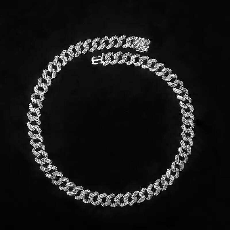 Moissanite Zircon Silver Factory Manufacture Decorative 12mm Cuban Link Necklace Brass Miami Cuban Chain Gold Plated Hiphop