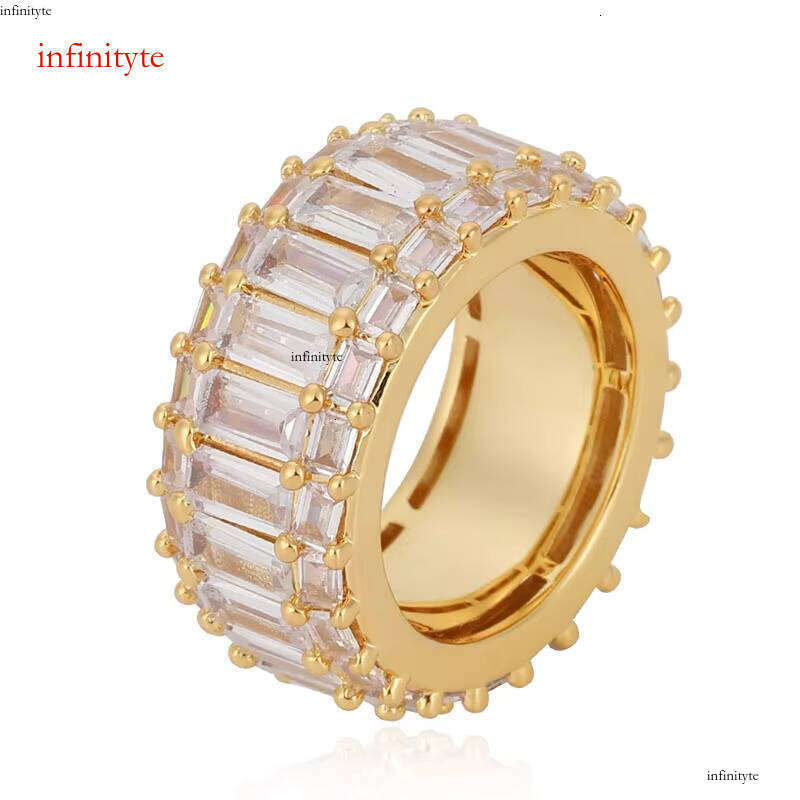 1mm Width Gold Dia Rings Hip Hop Iced Finger Jewelry Shiny CZ Stone Sier Plated Baguette Ring